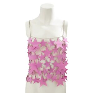 Handmade Hollow Pink Black Star Sequins Sleeveless Tank Top - ArtGalleryZen