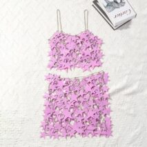 Handmade Hollow Pink Black Star Sequins Sleeveless Tank Top - ArtGalleryZen