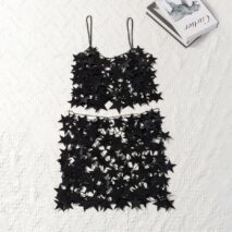 Handmade Hollow Pink Black Star Sequins Sleeveless Tank Top - ArtGalleryZen