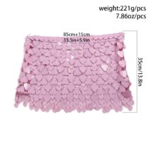 Handmade Pink Heart Sequins Patchwork Strappy Nightclub Party Mini Skirt - ArtGalleryZen