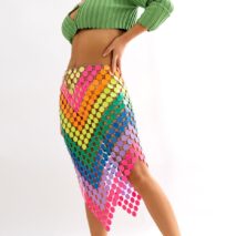 Handmade Rhombic Colorful Glitter Sequins Patchwork Strappy Nightclub Party Skirt - ArtGalleryZen