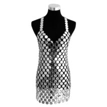 Handmade squamous Sequins Patchwork Nightclub Party Dress - Sequin Tops Glitter Party Strappy Tank Top - ArtGalleryZen