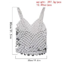 Handmade squamous Sequins Patchwork Nightclub Party Dress - Sequin Tops Glitter Party Strappy Tank Top - ArtGalleryZen