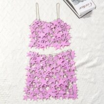 Handmade Squamous Hollow Pink Black Star Sequins Strappy Rave Party Skirt - ArtGalleryZen
