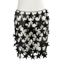 Handmade Squamous Hollow Pink Black Star Sequins Strappy Rave Party Skirt - ArtGalleryZen