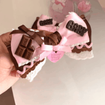 Handmade Strawberry Chocolate Ribbon Bowknot Hair Clip - ArtGalleryZen