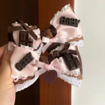 Handmade Strawberry Chocolate Ribbon Bowknot Hair Clip - ArtGalleryZen