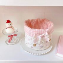 Handmade Sweet Bowknot Heart Round Fabric Storage Basket - ArtGalleryZen