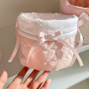 Handmade Sweet Bowknot Heart Round Fabric Storage Basket - ArtGalleryZen