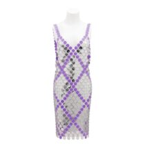 Handmade Two-tone Squamous Sequins Patchwork Rave Party Midi Dress - ArtGalleryZen