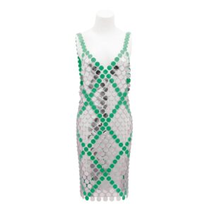 Handmade Two-tone Squamous Sequins Patchwork Rave Party Midi Dress - ArtGalleryZen