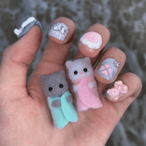 Handmade Y2K Doro Cat Clover 3D Press on Nails Short False Nail - ArtGalleryZen