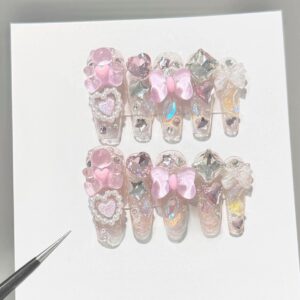 Handmade Y2K Gummy Bears Bowknot 3D Press on Nails False Nail - ArtGalleryZen