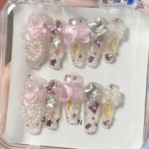 Handmade Y2K Gummy Bears Bowknot 3D Press on Nails False Nail - ArtGalleryZen