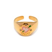 Hand Painted 24K Gold Filled Stainless Steel Arrow Heart Necklace Ring Set - ArtGalleryZen