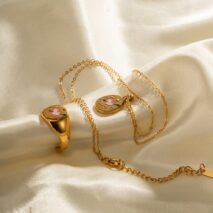 Hand Painted 24K Gold Filled Stainless Steel Arrow Heart Necklace Ring Set - ArtGalleryZen