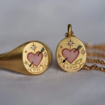 Hand Painted 24K Gold Filled Stainless Steel Arrow Heart Necklace Ring Set - ArtGalleryZen