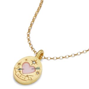 Hand Painted 24K Gold Filled Stainless Steel Arrow Heart Necklace Ring Set - ArtGalleryZen