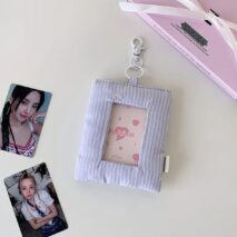 Heart Stripe Fabric Photocard Holder Keychain Kpop Card Display Bag - ArtGalleryZen