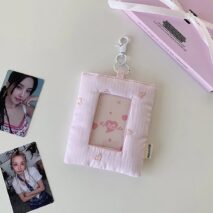 Heart Stripe Fabric Photocard Holder Keychain Kpop Card Display Bag - ArtGalleryZen