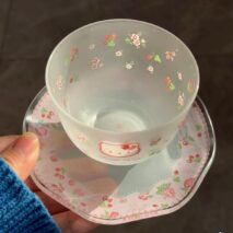 Hello Kitty Flower Glass Teacup And Saucer Set - ArtGalleryZen