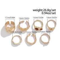 Hip Hop 7pcs Crystal Inlaid Pleated Open Ring Set - ArtGalleryZen