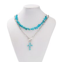Hippie 2pcs Toggle Clasp Cross Pendant Turquoise Chain Necklace Set - ArtGalleryZen