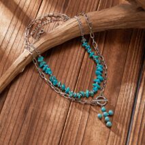 Hippie 2pcs Toggle Clasp Cross Pendant Turquoise Chain Necklace Set - ArtGalleryZen