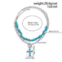 Hippie 2pcs Toggle Clasp Cross Pendant Turquoise Chain Necklace Set - ArtGalleryZen