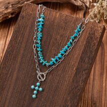 Hippie 2pcs Toggle Clasp Cross Pendant Turquoise Chain Necklace Set - ArtGalleryZen