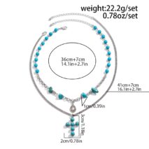 Hippie 2pcs Turquoise Inlaid Cross Waterdrop Pendant Curb Chain Necklace Set - ArtGalleryZen