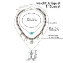 Hippie 3pcs Bull Cowboy Hat Turquoise Pendant Ball Chain Necklace Set - ArtGalleryZen