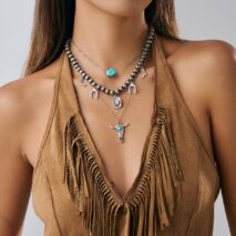 Hippie 3pcs Bull Cowboy Hat Turquoise Pendant Ball Chain Necklace Set - ArtGalleryZen