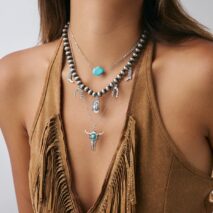 Hippie 3pcs Bull Cowboy Hat Turquoise Pendant Ball Chain Necklace Set - ArtGalleryZen