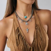 Hippie 3pcs Bull Cowboy Hat Turquoise Pendant Ball Chain Necklace Set - ArtGalleryZen