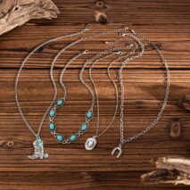 Hippie 4pcs Turquoise Boot Cowboy Hat Lucky Horseshoe Pendant Necklace Set - ArtGalleryZen