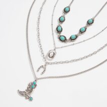 Hippie 4pcs Turquoise Boot Cowboy Hat Lucky Horseshoe Pendant Necklace Set - ArtGalleryZen