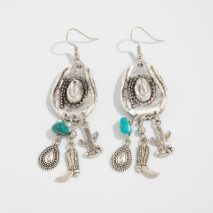 Hippie Cowboy Hat Turquoise Boot Cactus Dangle Earrings - ArtGalleryZen