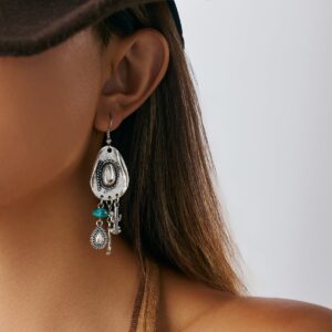 Hippie Cowboy Hat Turquoise Boot Cactus Dangle Earrings - ArtGalleryZen