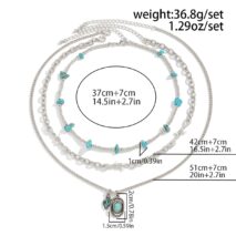 Hippie Layered Cactus Cowboy Hat Pendant Turquoise Necklace Set - ArtGalleryZen