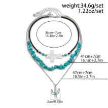 Hippie Layered Turquoise Cactus Pendant Cross Velvet Necklace Set - ArtGalleryZen