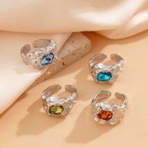 Irregular 4Pcs Gold Silver Plated Crystal Inlaid Open Ring Set - ArtGalleryZen