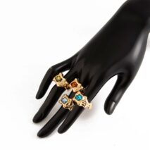 Irregular 4Pcs Gold Silver Plated Crystal Inlaid Open Ring Set - ArtGalleryZen