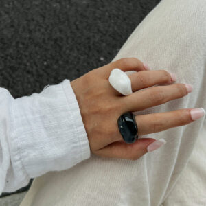 Irregular Chunky Black And White Resin Ring - ArtGalleryZen