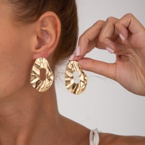 Irregular Gold Silver Plated Chunky Hoop Stud Earrings - ArtGalleryZen