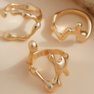 Irregular Gold Silver Plated Flow Waterdrop Ring Set - ArtGalleryZen