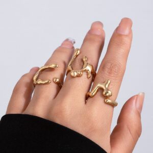 Irregular Gold Silver Plated Flow Waterdrop Ring Set - ArtGalleryZen