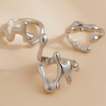 Irregular Gold Silver Plated Flow Waterdrop Ring Set - ArtGalleryZen