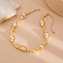 Irregular Gold Silver Tone CCB Beaded Chain Necklace - ArtGalleryZen