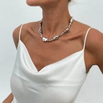 Irregular Gold Silver Tone CCB Beaded Chain Necklace - ArtGalleryZen